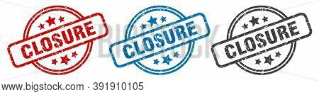 Closure Stamp. Closure Round Isolated Sign. Closure Label Set