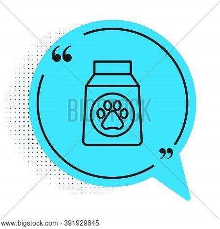 Black Line Bag Of Food For Dog Icon Isolated On White Background. Dog Or Cat Paw Print. Food For Ani