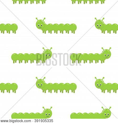 Cartoon Happy Caterpillar Seamless Pattern. Insect Infinity Summer Background. Vector Illustration.
