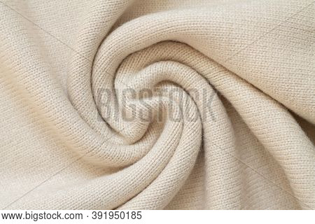 Background Of Woolen Knit Beige Warm Sweater Top View