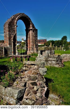 An External View Of The Ruins Of The Medieval Priory At Coldingham In Scotland.