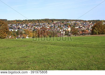 View Over The Heckengau On The Community Weissach In The District Boeblingen
