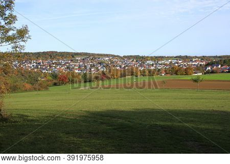 View Over The Heckengau On The Community Weissach In The District Boeblingen