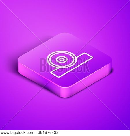 Isometric Line Otolaryngological Head Reflector Icon Isolated On Purple Background. Equipment For In