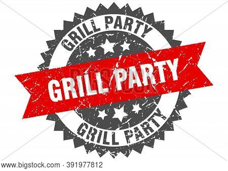 Grill Party Grunge Stamp With Red Band. Grill Party