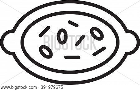 Black Line Kheer In A Bowl Icon Isolated On White Background. Traditional Indian Food. Vector