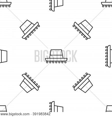 Grey Line Traditional Spanish Hat Icon Isolated Seamless Pattern On White Background. Vector