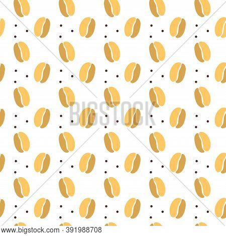 Illustration Seamless Pattern Coffee Beans On White Background. Siple Cute Stile.