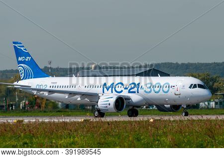 August 30, 2019. Zhukovsky, Russia. Promising Russian Medium-range Narrow-body Passenger Aircraft Ir