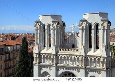 Basilique Notre Dame De Nice And Red Tile Roofs In The Centre Of Nice,France.