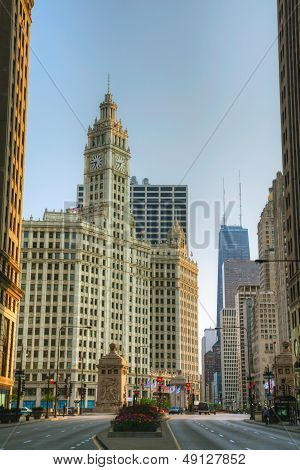 Chicago Downtown With The Wrigley Building