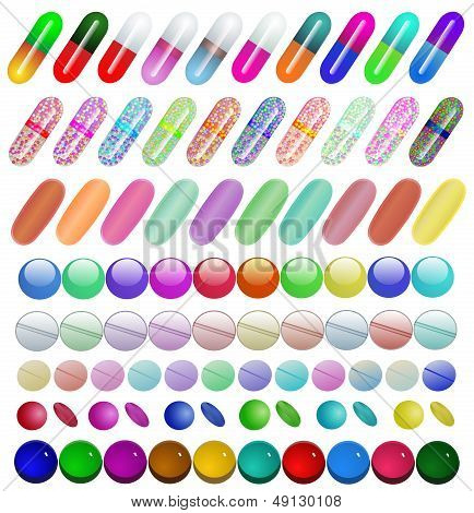 Set Of Medical Pill Capsule Vitamins