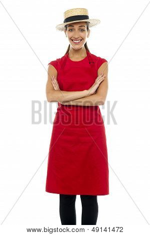 Slim Baker Woman Striking A Pose, Confidently