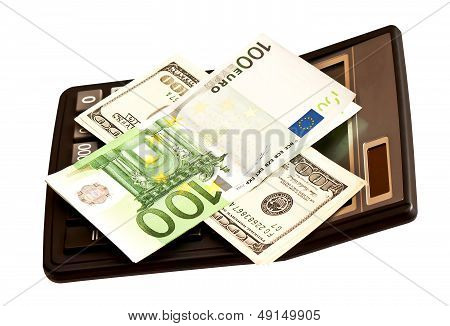 Business Picture: Money And Calculator Over White