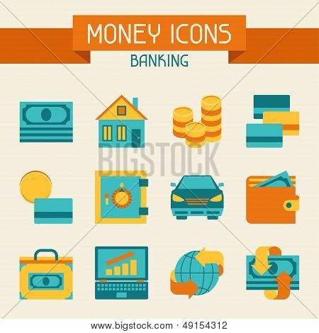 Set of money and banking icons.