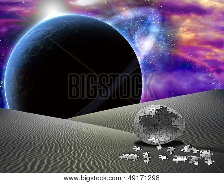 Puzzle vajíčko na cizí planetě