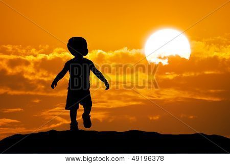 Silhouette bébé sur fond de ciel. 