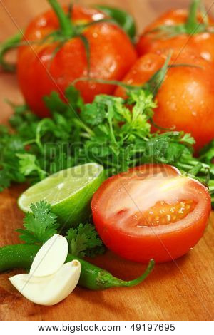 PICANTE Salsa składników awokado, kolendry, pomidorów i papryki