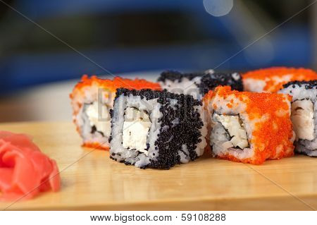 Japanese cuisine - tobico sushi rolls