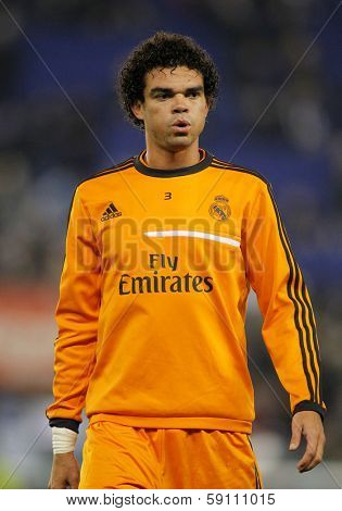 BARCELONA - JAN, 12: Pepe Lima of Real Madrid during the Spanish League match between Espanyol and Real Madrid at the Estadi Cornella on January 12, 2014 in Barcelona, Spain