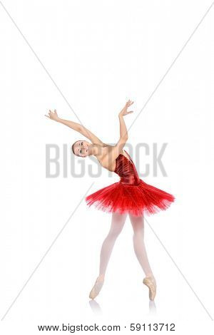 Professional bellet dancer posing at studio. Isolated over white background. 
