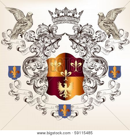Beautiful Heraldic Design With Shield In Vintage Style