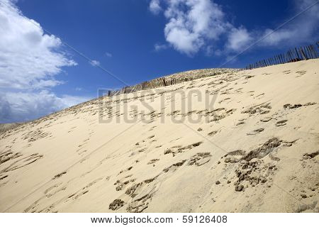The Famous dune of Pyla fences, the highest sand dune in Europe, in Pyla Sur Mer, France.