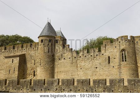 The ancient fortification of Carcassone in southern France
