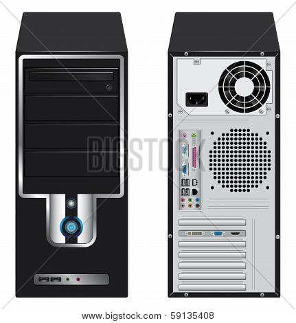 Computer case front and rear side