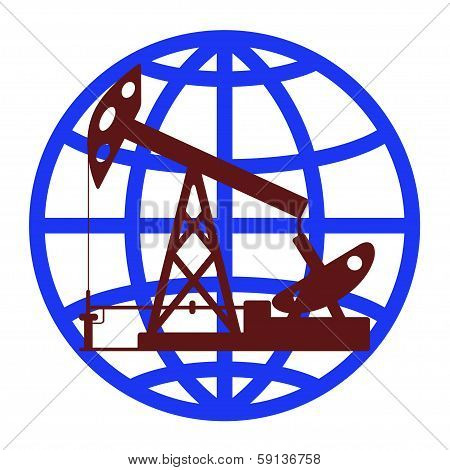 Oil pump in the background of the globe.