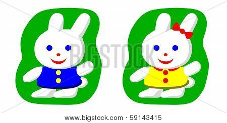Little rabbit boy and rabbit girl