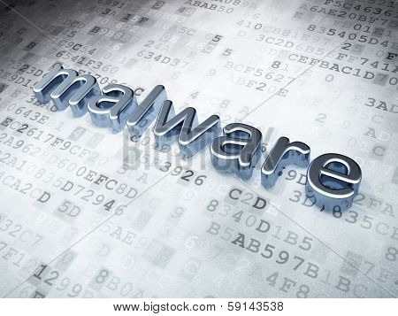 Safety concept: Silver Malware on digital background