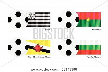 Football With Brittany, Burkina Faso, Brunei And Bulgaria Flag