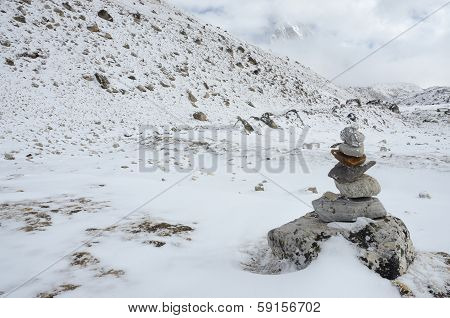 Path Sign On Everest Base Camp Trek In A Haze ,himalayas,nepal,asia