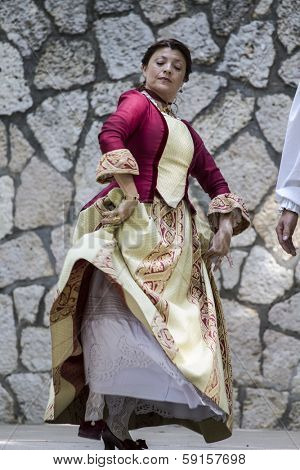 Spanish classical and popular dance, during the re-enactment of the War of Succession. September 4, 2010 in Brihuega, Spain
