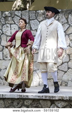Spanish classical and popular dance, during the re-enactment of the War of Succession. September 4, 2010 in Brihuega, Spain