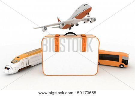 traffic resources with suitcase, 3d  render illustration on white background