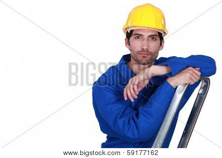 Man climbing step-ladder
