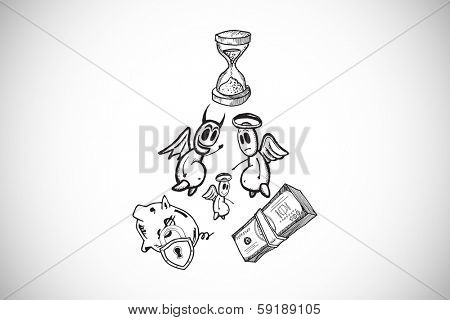 Good banking vs bad banking doodle against white background with vignette