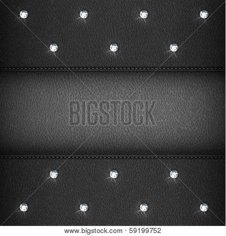 Luxury black leather background with diamonds - eps10