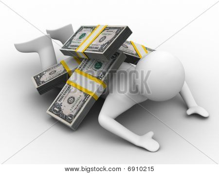 Man Under pengar på vit bakgrund. Isolerade 3D-bild