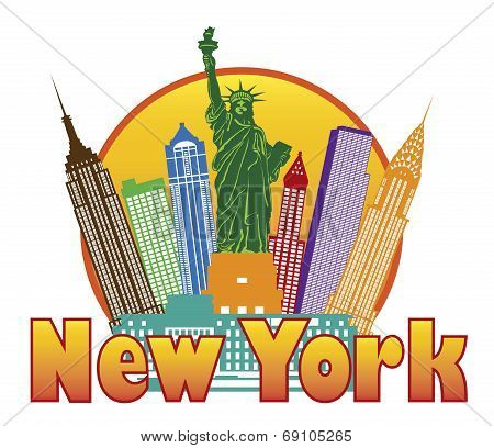 New York City Colorful Skyline In Circle Illustration