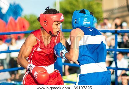 A Boxing Match Javier Ibanez, Cuba And Malik Bajtleuov, Russia. Defeated Javier Ibanez