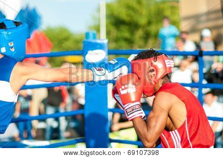 A Boxing Match Javier Ibanez, Cuba And Malik Bajtleuov, Russia. Defeated Javier Ibanez