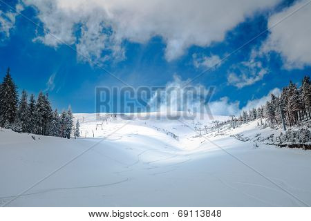 Slope on the skiing resort  in Carpathians. Ukraine