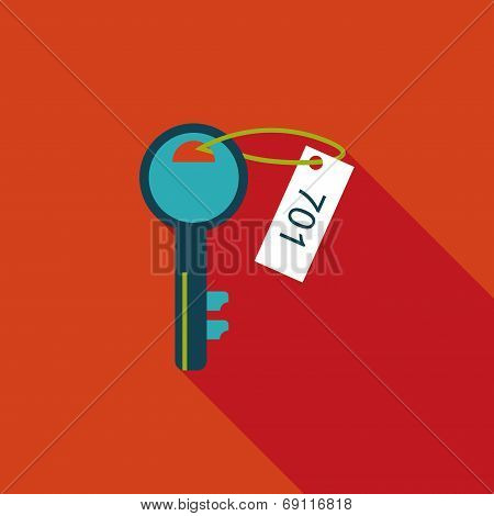 Hotel Key Flat Icon With Long Shadow