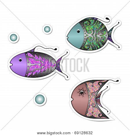 Fish and bubbles sticker