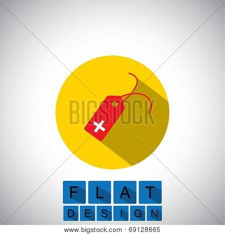 Flat Design Icon Of Tag For Sale & Discount With Plus Sign - Vector Graphic