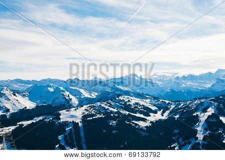 Panorama Of Skiarea In Portes Du Soleil Region