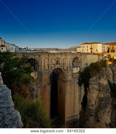 The New Bridge in the village of Ronda in Andalusia, Spain at evening